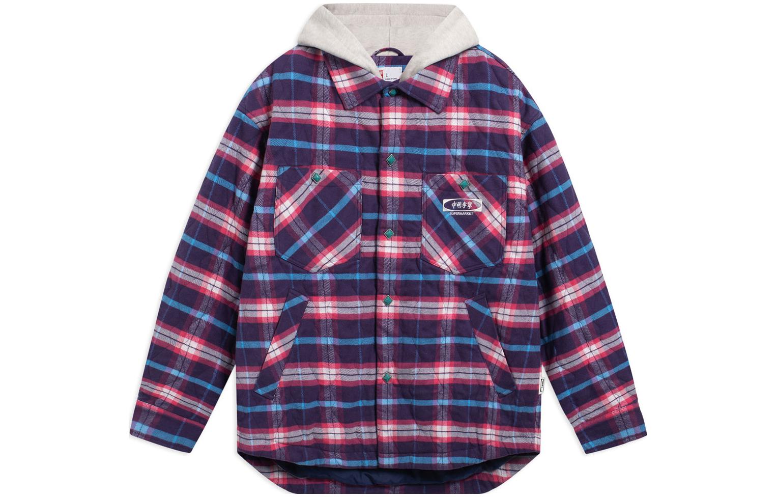 Li Ning Puffer Jackets Unisex Purple Gray Purple Combo Plaid Hooded Moderate Other AJMT045-1 S