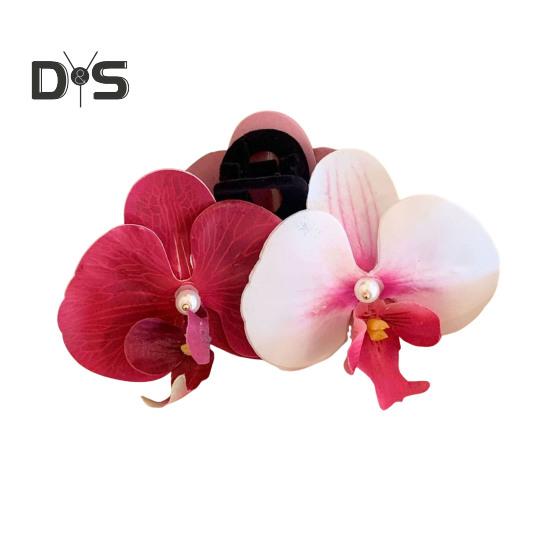 Bow Orchid Flower Decor Hair Claw Faux Pearl Inlaid Flower Hair Grip Secure Hold Back Head Hair Claw Hair Accessories