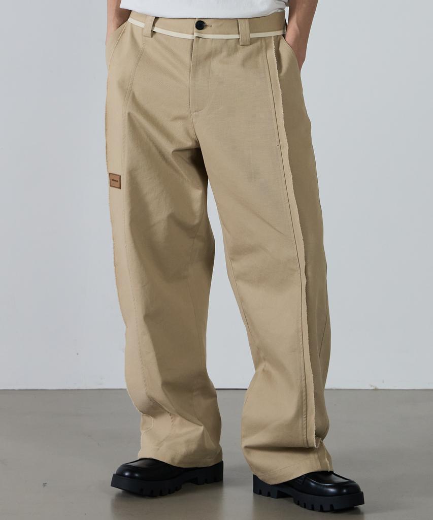 SSIN AND LEE Unfinished Wide Cotton Pants Beige