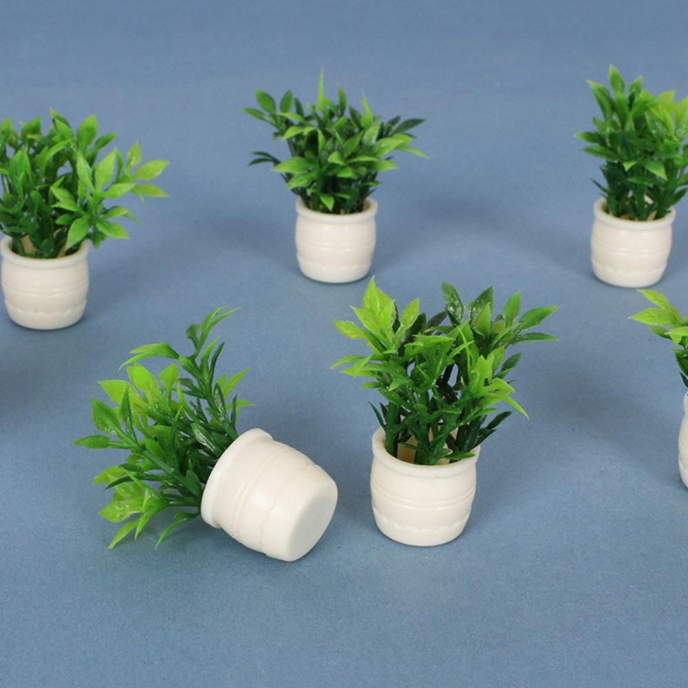 5pcs Plastic Simulation Vase Mini Green Luo Plant  Outdoor Doll House Model Accessories