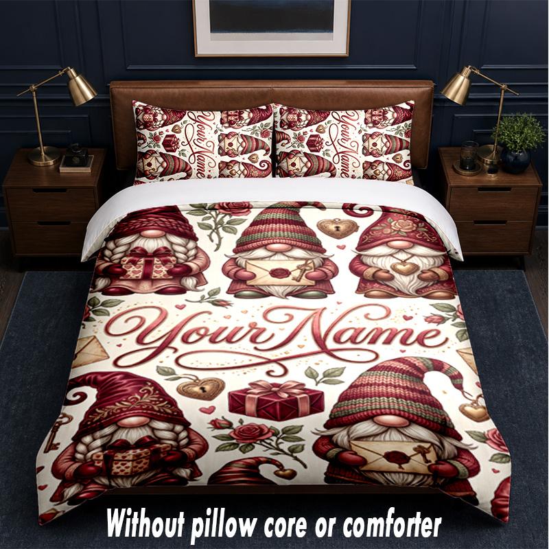 Gnome Theme Custom Text Or Name 3Pcs Bedding Set,1 Flat Sheet & 2 Pillowcases Personalized Home Bedding