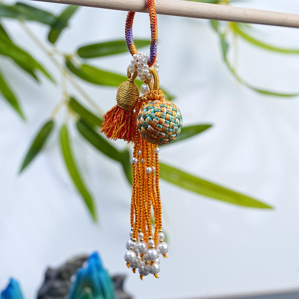 Handmade Chinese Woven Tassel Keychain: Beaded Pendant with Ancient Style for Charm and Bag Accessories