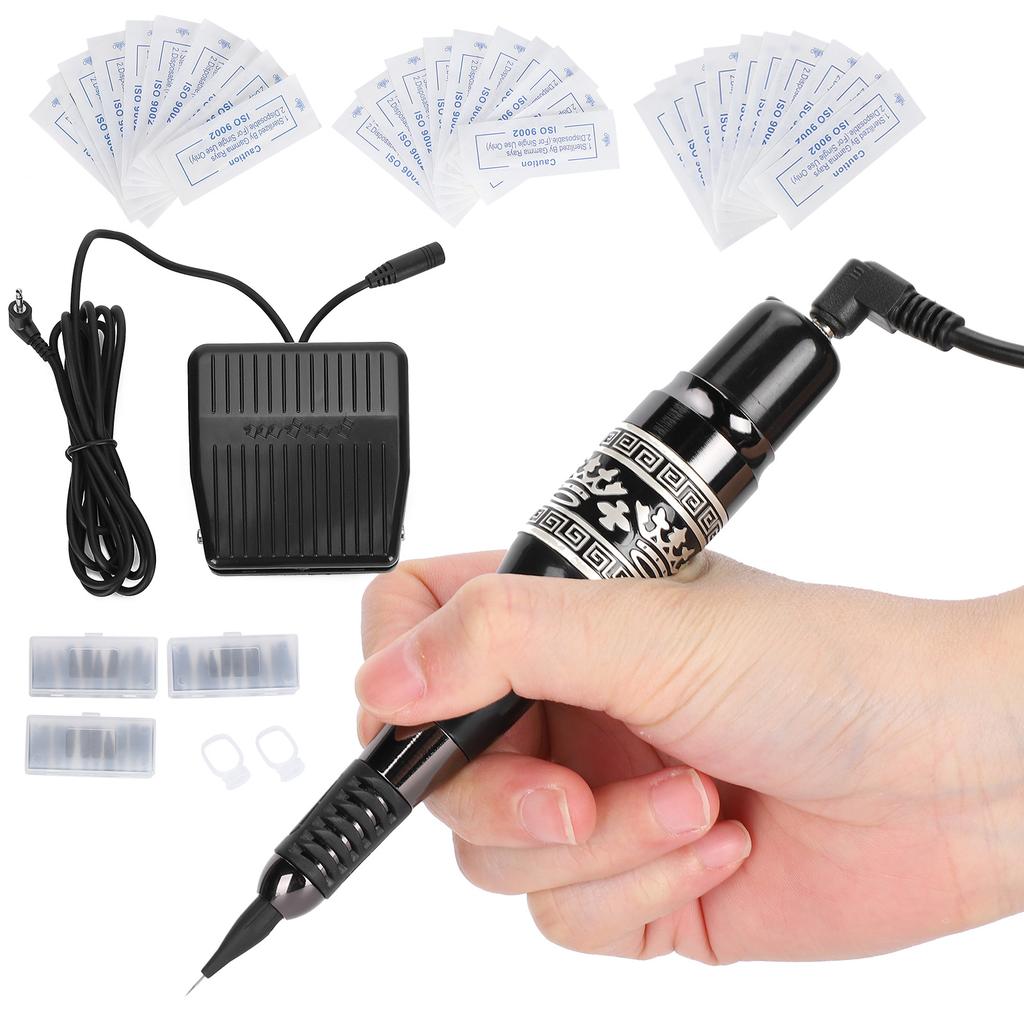 Tätowiermaschinen-Set Professioneller Tätowierstift mit Fußschalter für Augenbrauen-Lippen-Tätowierung Schwarz
