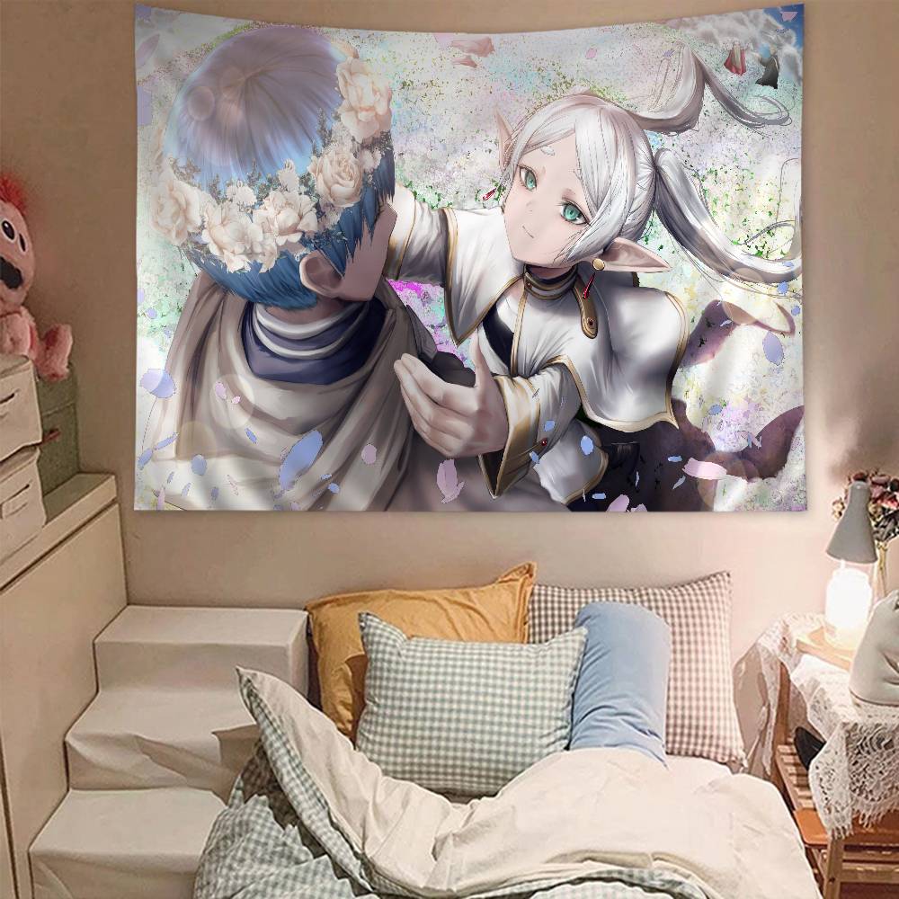 Hot Japan Anime Frieren Anime Tapestry Hanging Tarot Hippie Wall Rugs Dorm Home Decor