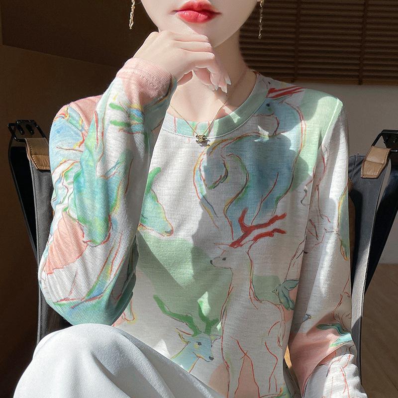 2025 Frühling/Sommer Retro Wasserlöslicher Batik Rundhals Damen Weiches Dünnes T-Shirt