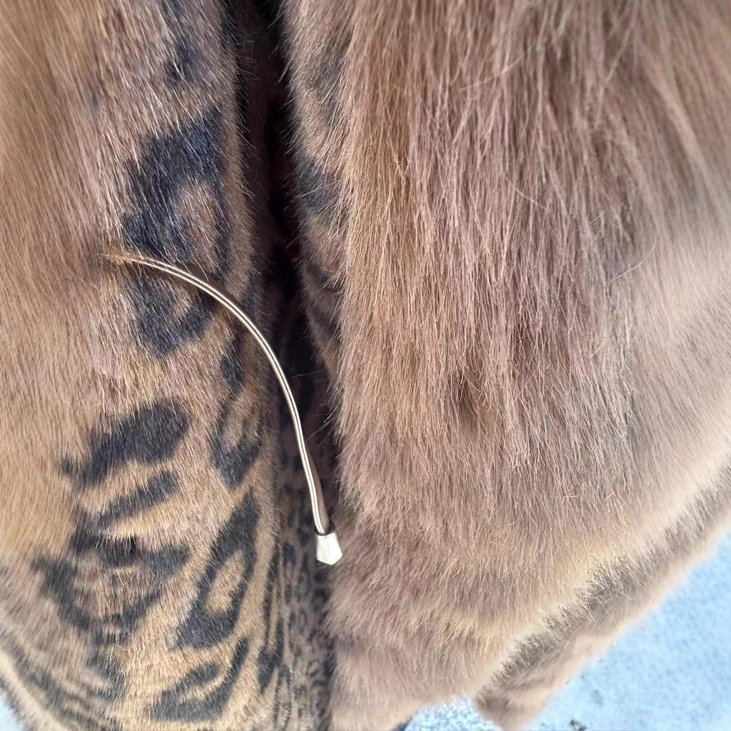 25 European and American Fashion Leopard Print Long Hooded Faux Mink Fur Coat for Women