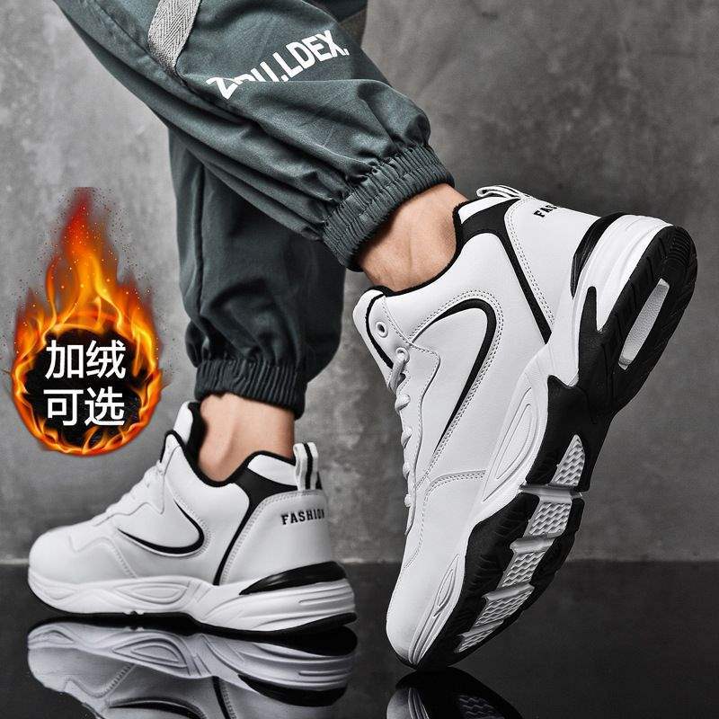 Winter Men's Shoes Sports Leather Waterproof Cotton Shoes Men's Warm and Velvet Travel Casual Shoes Black Running