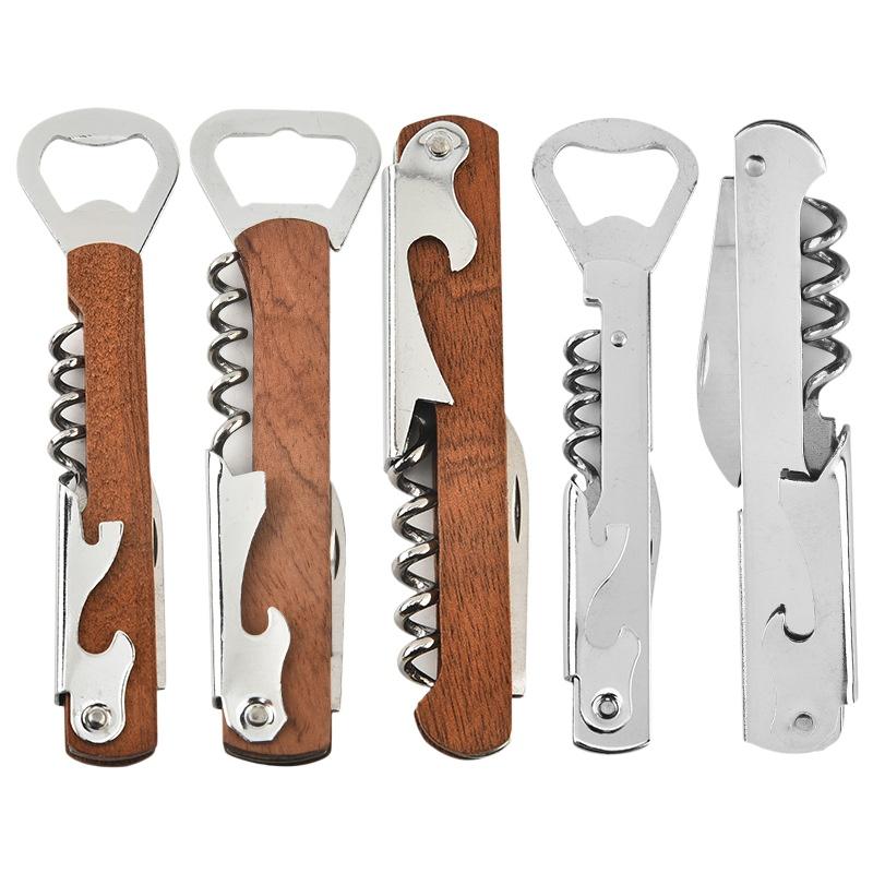 Coltello Pieghevole Portatile in Legno e Acciaio Inossidabile Apribottiglie Cavatappi Apribottiglie Vino Rosso Strumento Multifunzione per Esterno Accessori da Bar