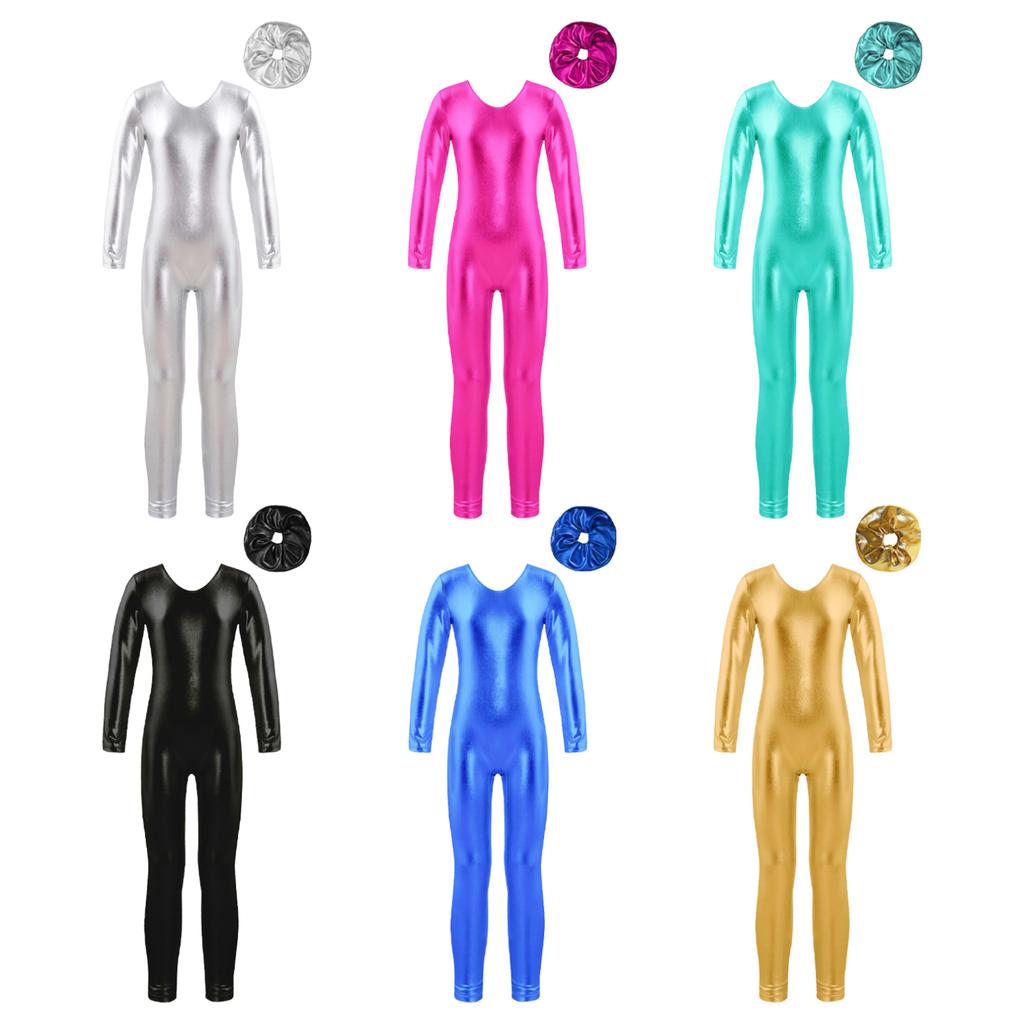 Body da allenamento per bambine, maniche lunghe, cerniera posteriore, body unitard, tuta da balletto e copricapo