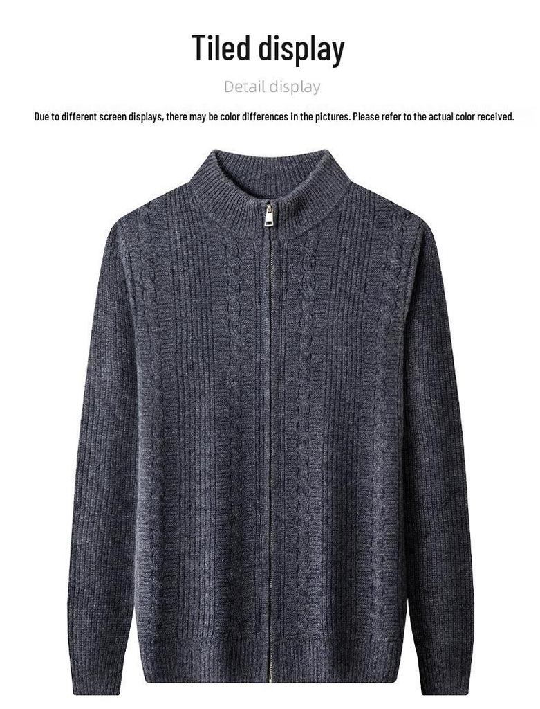 Men's Jacquard Wool Cardigan - 2025 Autumn/Winter Fashion, Zip-Up Stand Collar, Casual Sweater for Middle-Aged and Young Adults.