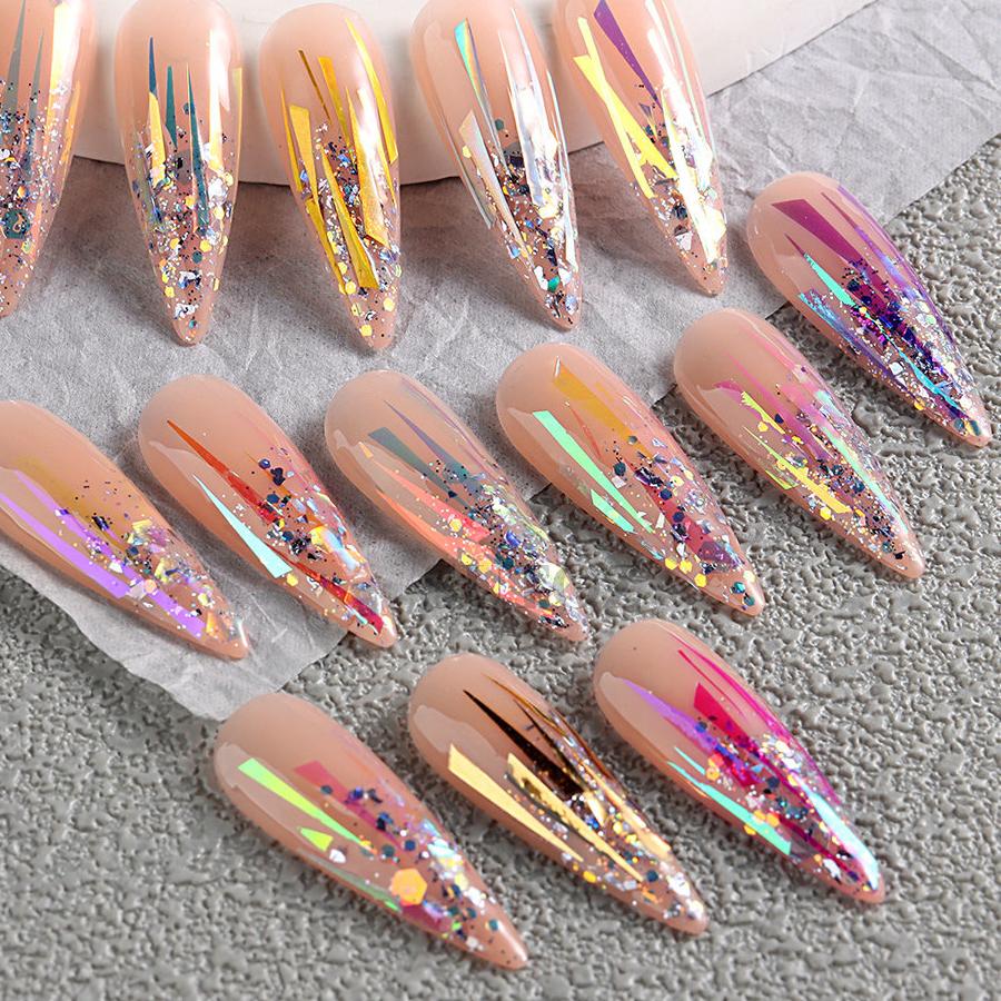 Aurora Fairy Nail Art Foil, Irregular Holographic Glass Paper Nail Decals, No Cutting Needed
