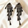 European and American retro face thin black zircon fringed earrings temperament long exaggerated stud earrings cold wind earrings