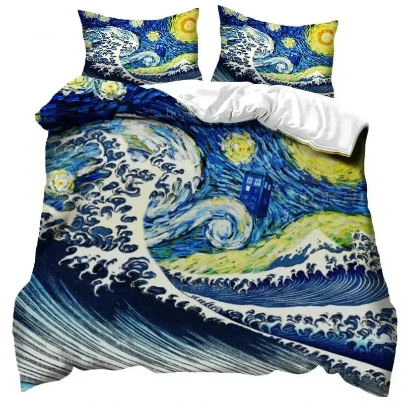 Hvězdná noc Van Gogh Povlak na přikrývku Sada Královská velikost, Olejomalba Slavné Moderní Klasické Nebe Hvězdy Umění, Dekorativní 3D Sada povlečení