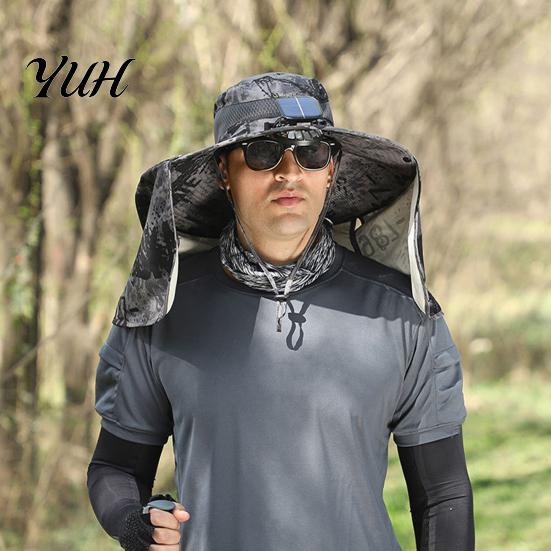 Adjustable Solar Cooling Hat Fan with Neck Flap USB Rechargeable UV Protection Dual Fishing Foldable Men Women Fisherman Hiking Mountaineering