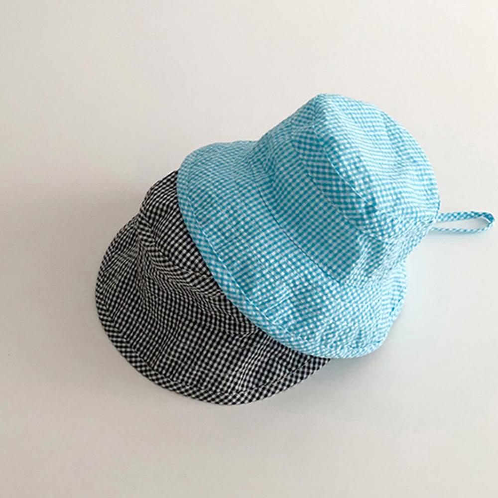 Wide Brim Summer Sun Hat for Baby Plaid Print Fisherman's Hat Children Cotton Bucket Cap for Boys Baby Girls SunHat Kids Bonnet
