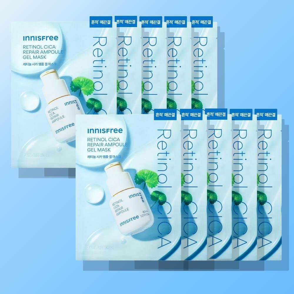 Innisfree Retinol Cica Repair Ampoule Gel Mask Skin-Smoothing Balancing Face Sheet 23ml x 10 Sheets