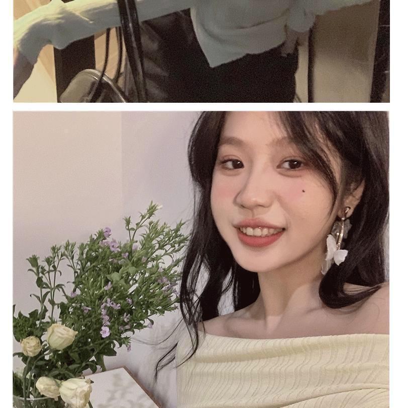 2024 French One-Shoulder Slit Knit Sweater: Women's Spring Irregular Slim-Fit Long Sleeve Top