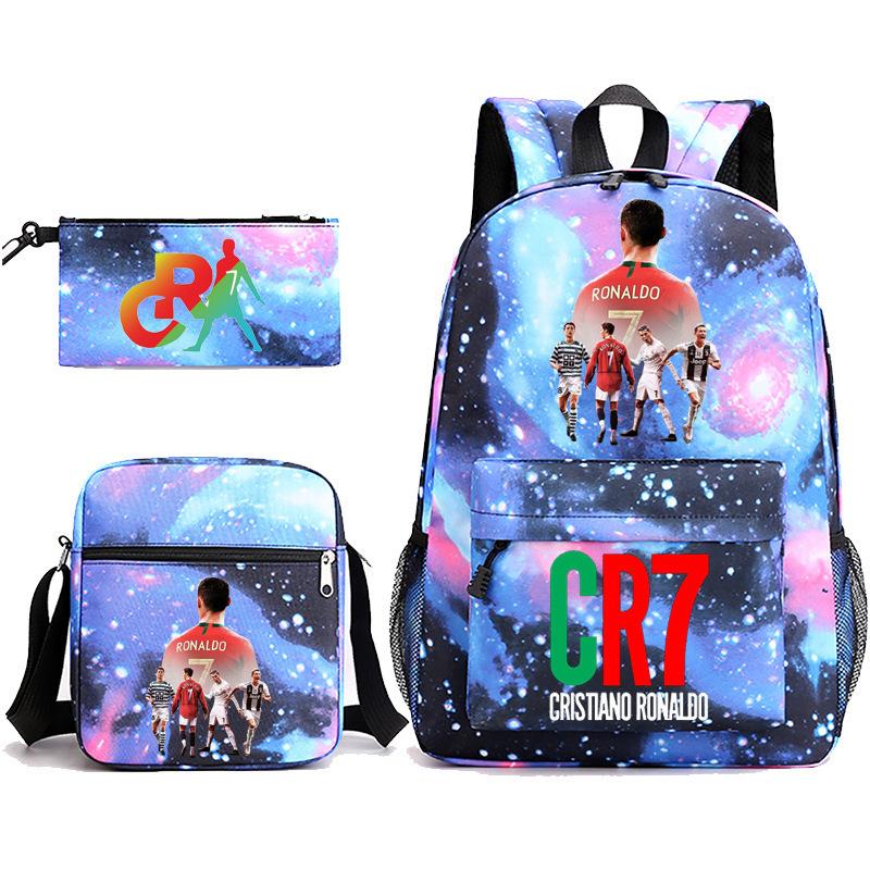 Cr7 Youth Fashion Children'S Student Schoolbag Three-Piece Set Backpack Satchel Pencil Case