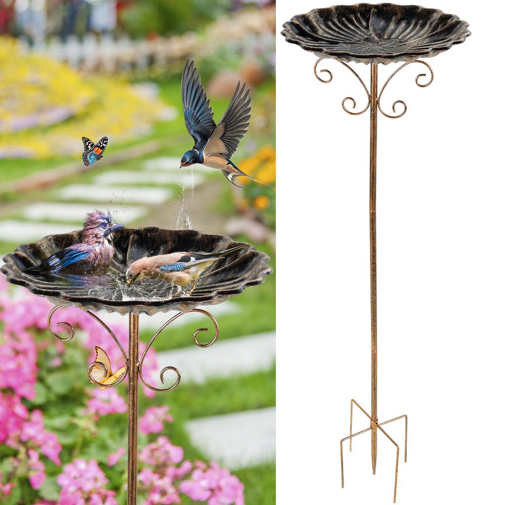 Metal Bird Bath Feeder Bowl Iron Garden Outside Freestanding Vintage Sturdy Outdoors Garden Patio Yard Lawn Stake Decoration
