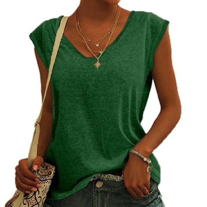 Damen-T-Shirt mit V-Ausschnitt, lässig, mit Flügelärmeln, Weste, einfarbig, lockere Bluse, passende Tank-Tops