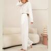 spring Summer solid Hollowed out jacquard Pajamas Set for Women Homewear Sexy pyjamas Loose long Sleeve crop Tops and pants 2 Pieces sets Sleepwear