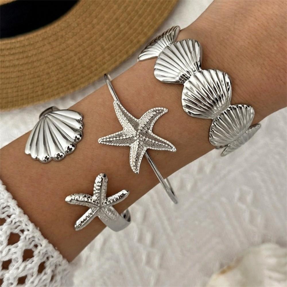 Gold Starfish Opening Bracelet Scallop Flower Upper Arm Bracelet for 5Pcs/Set Arm Accessories