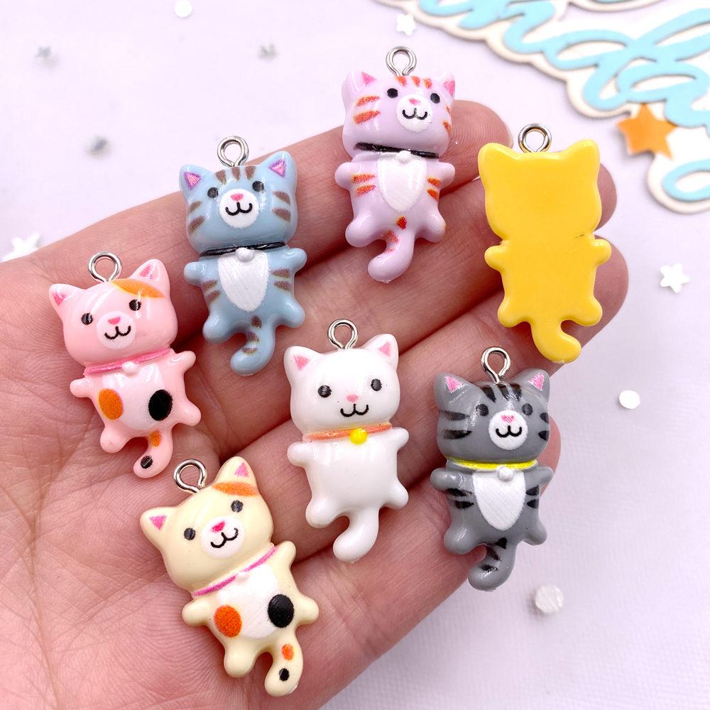 10pcs Mix Resin Paintings Cartoon Kawaii Little Cats Flat Back Stone Figurines Scrapbooks DIY Crafts Charm Pendant Jewelry Decor