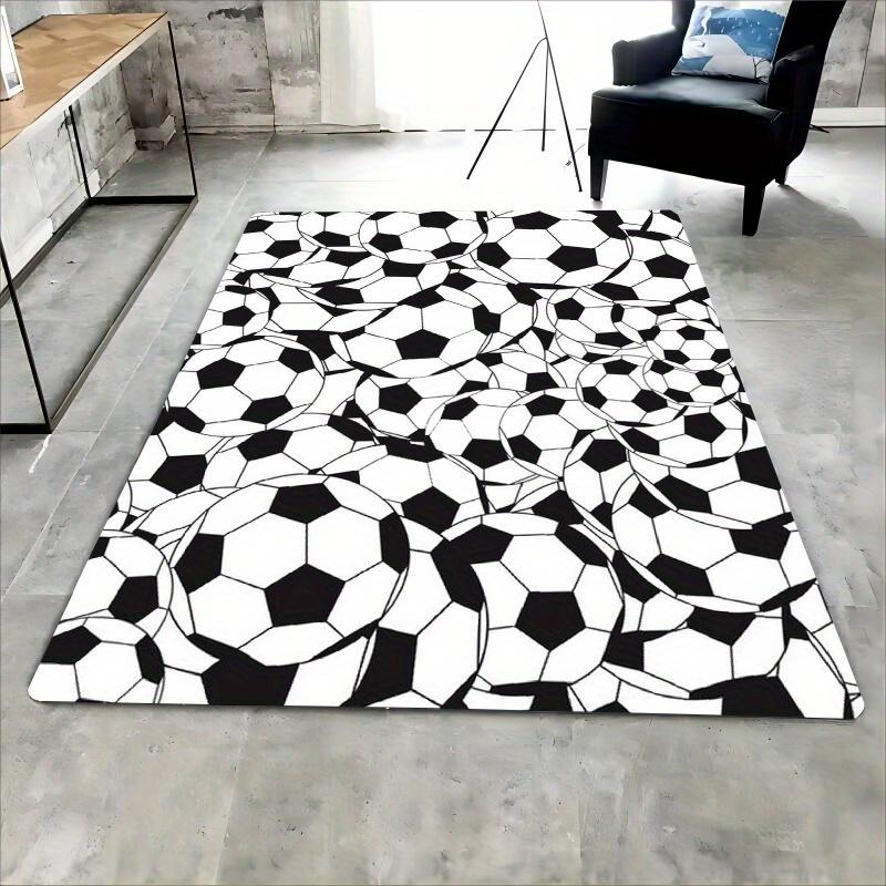 Flannel Printed Soccer Ball Rug Black White Pattern Sports Theme Decor Soft Floor Mat For Kids Room Bedroom And Game Play Area