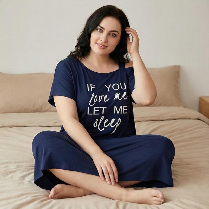 VEZFAA Women's Fashion Summer Spring Short Sleeve Loose Casual Nightgown
