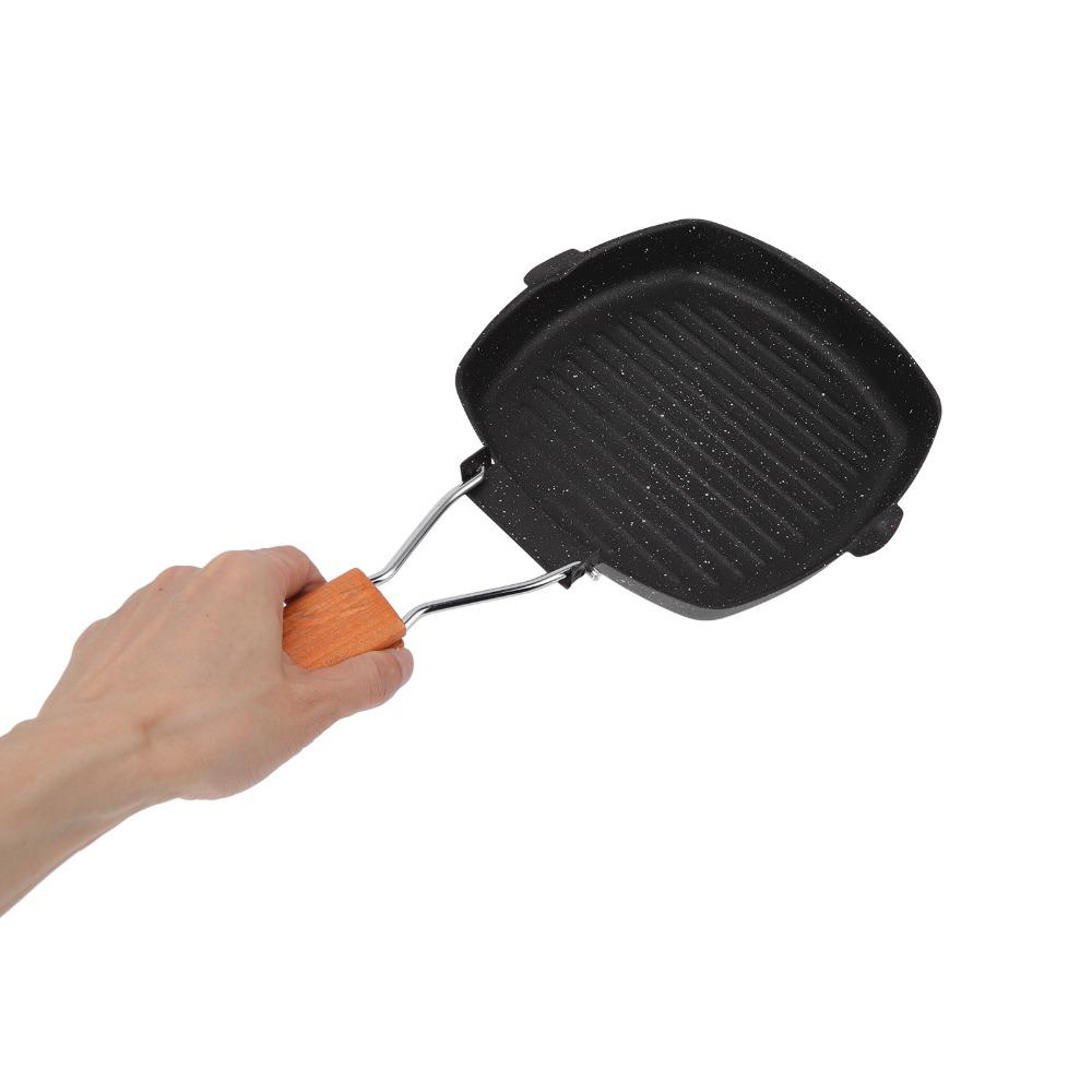 Nonstick Grill Pan Folding Handle Maifan Stone Frying Pan with Pour Spouts Lightweight Grilling Skillet steak/Bacon/Meat/Fish