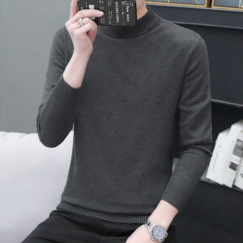 Herren Rundhals-Pullover Herbst und Winter Große Größe Locker Gestrickter Pullover Einfarbig Inneres Langarm-Unterhemd Warmhalten Top