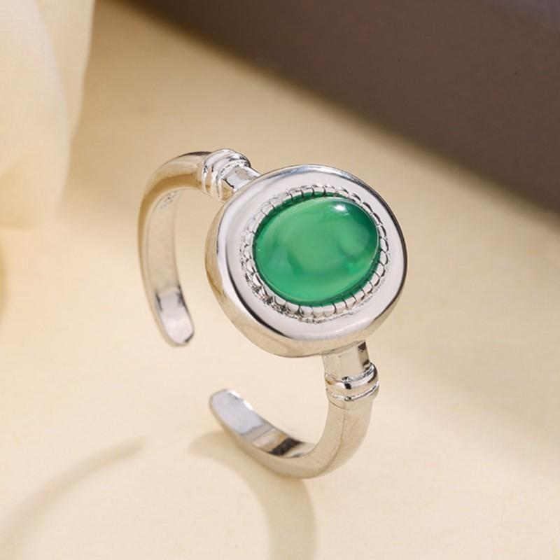 

PANJBJ 925 Sterling Silver Green Stone Rings for Women Couple Minimalist Classic Jewelry Birthday Gift Dropshipping
