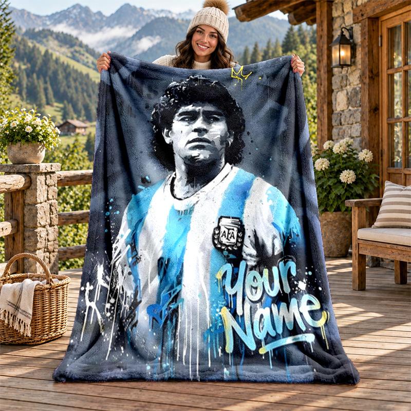 Diego Maradona Özel İsimli Flanel Battaniye Kişiselleştirilmiş Yumuşak Sıcak Peluş Atma Battaniyesi Aile Arkadaşları İçin Özelleştirilmiş Hediye