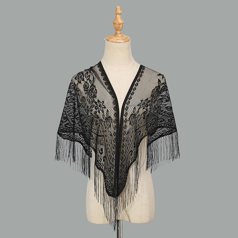 Elegant Tassels Triangular Scarf Polyester Prayer Shawls In Church Pure Color Lace Scarf Femme Wedding Scarves Transparent Shawl
