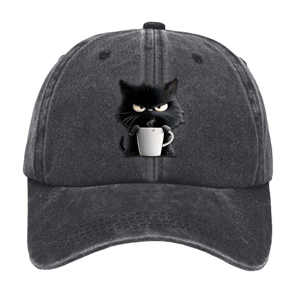 Cotton Snapback Baseball Cap Adjustable Cotton Baseball Cap Coffee Cat Printed Baseball Hat for Men Women Dad Husband Coworker