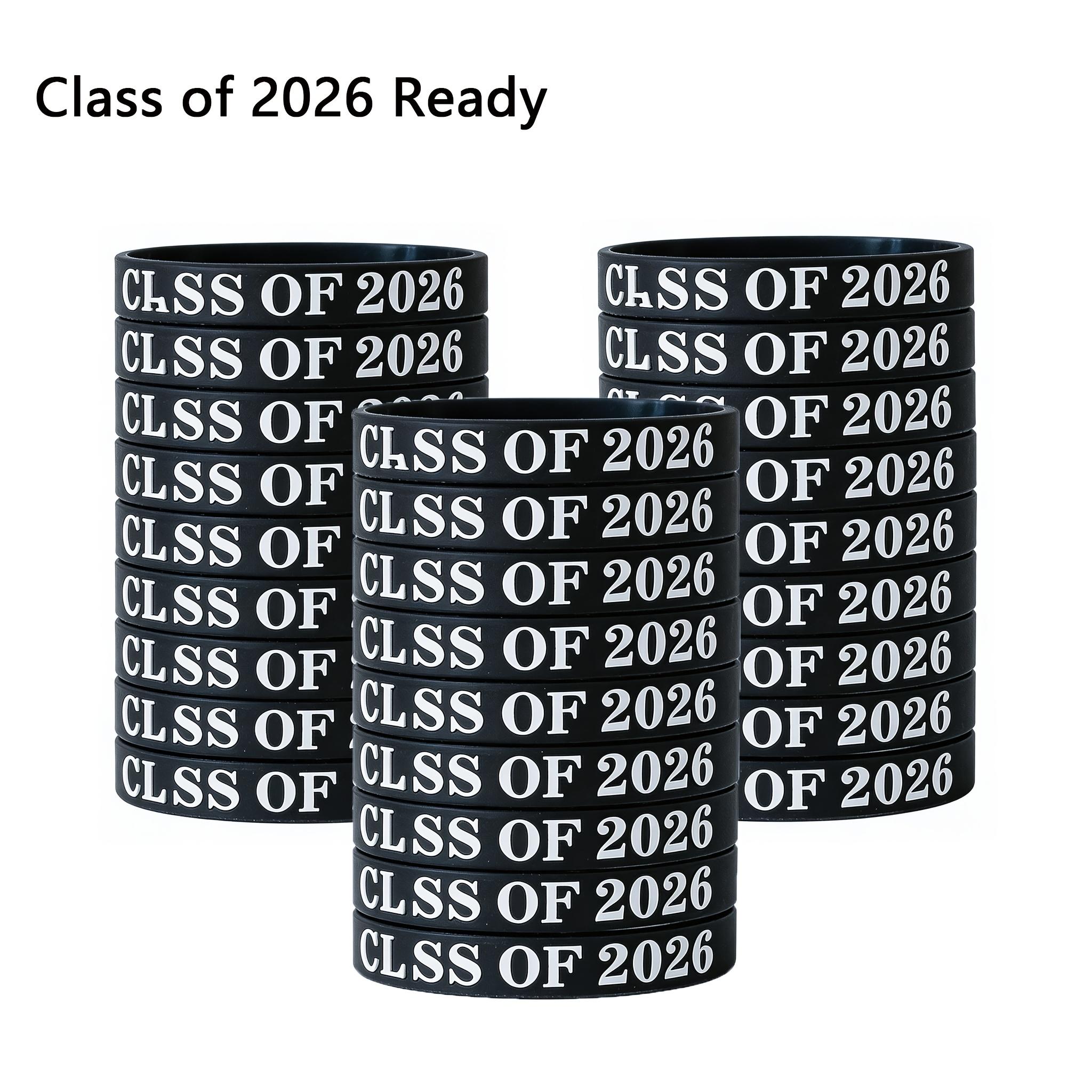 Gift for Her Him 20 Pack Silicone Graduation Wristbands Black White Mix Bracelets Bulk Class of 2026 Senior Wristbands Party Supplies for Students 20pcs