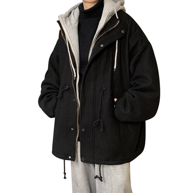 Men's Korean Style Woolen Cotton Winter Jacket - Trendy, Thickened, Loose Fit, Two-Piece Windbreaker, Retro Hong Kong Style