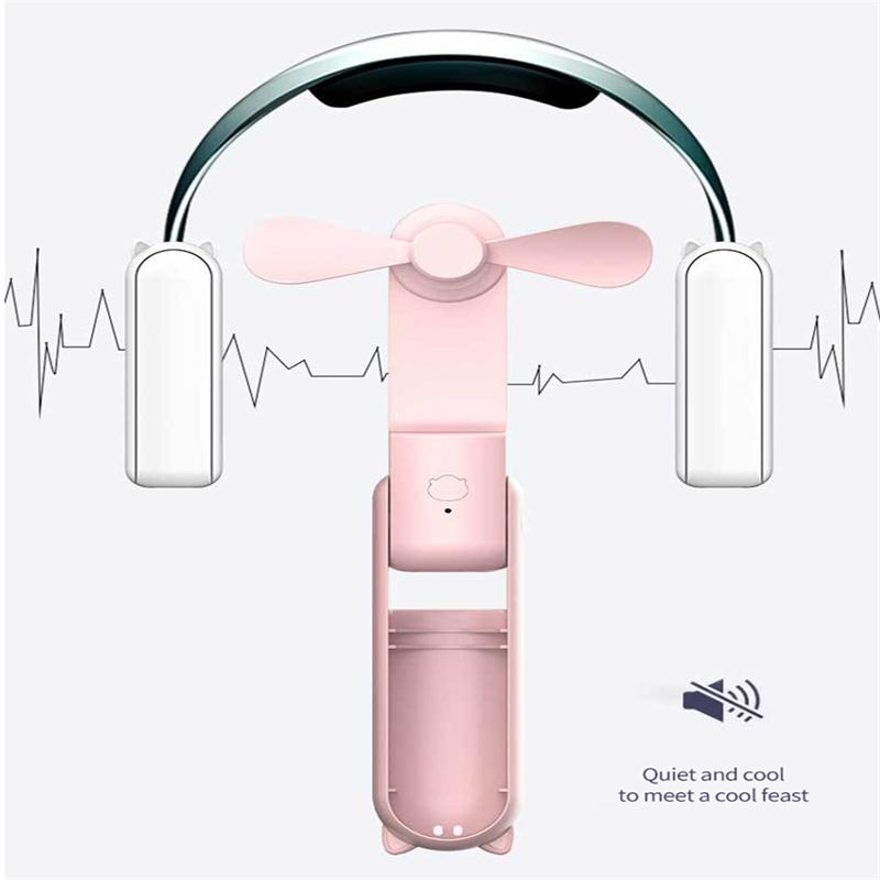 Mini ventilatore silenzioso ricaricabile tramite USB portatile rosa, 3 velocità regolabili on