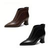 Pointed short boots autumn and winter new British style niche personality thin velvet leather boots simple temperament cotton boots leather boots