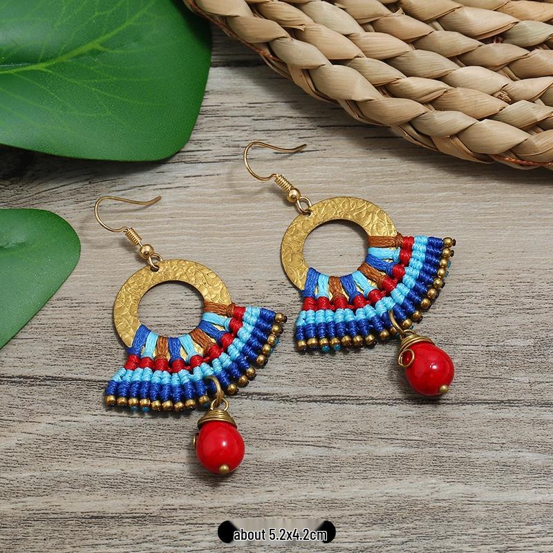 Bohemian Ethnic Dangle Earrings - Women's Hand-Woven Vintage Holiday Long Earrings