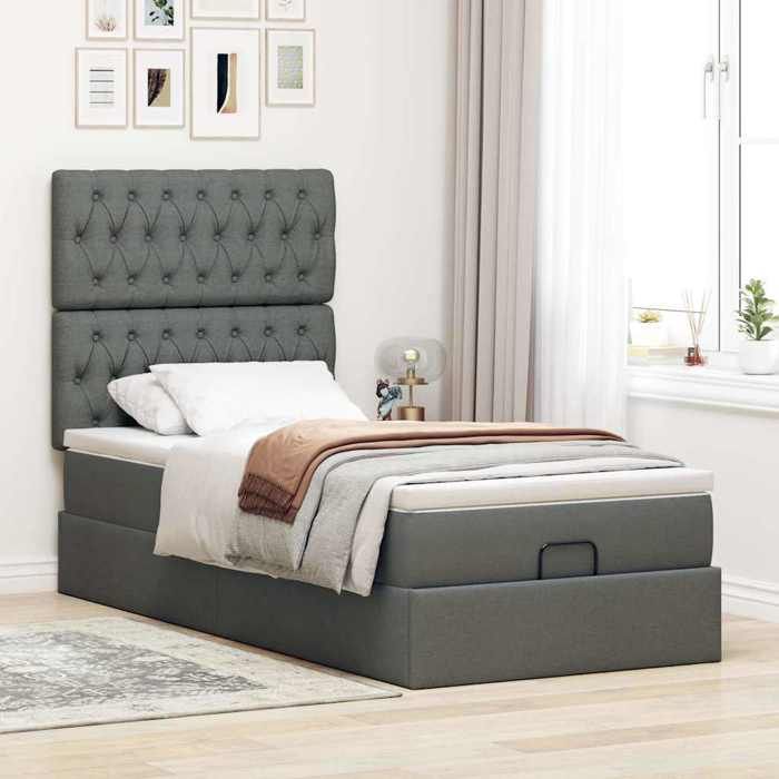 VidaXL Cadre de lit ottoman avec matelas gris foncé 80x200 cm tissu, cadre de lit, cadre de lit rembourré, cadre de lit 3313196