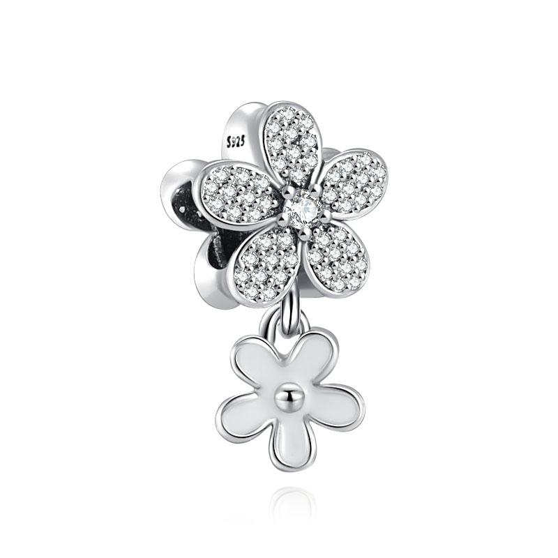 Classic 925 Silver Pink Blue Flower Pendant Bead Decoration Suitable For Necklace Bracelet DIY Women's Jewelry