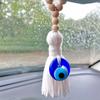 Handmade Boho Evil Eye Hanging Ornament, Wood Bead Tassel Lucky Charm For Car Home Door Decor