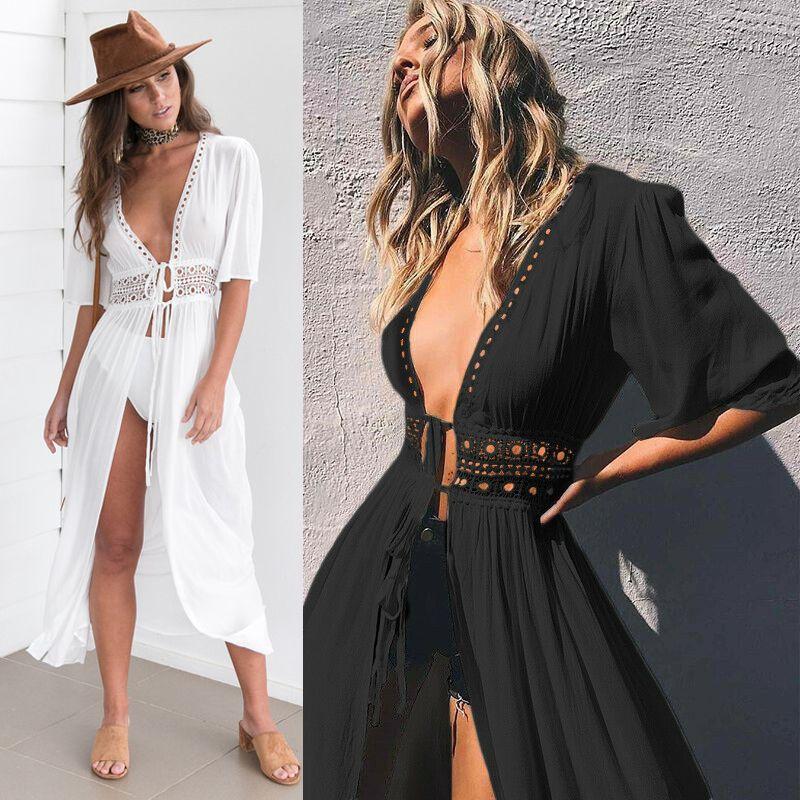 Schickes Damen Spitzen-Häkel-Strandkaftan-Kleid für mühelosen Sommerstil