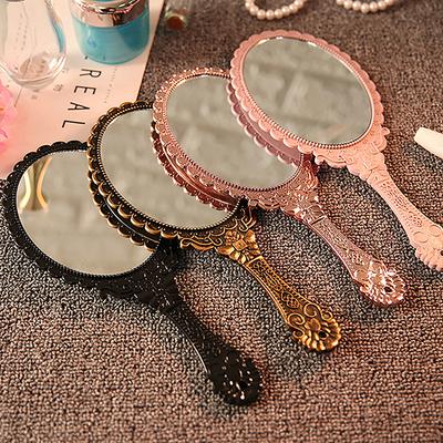 Přenosné Vintage Krajkové Make-up Zrcátko Ruční Oválné Kulaté Zrcátko Vznešené Návrat k Starým Způsobům Dvorní Zrcátko Kosmetický Nástroj