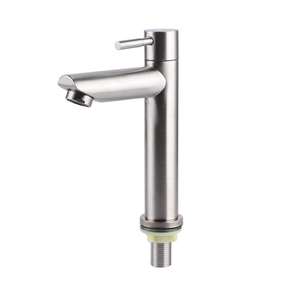 

304 Stainless Steel Single Cold Water Tap Black Silver Color Deck Mounted Sink Tap with G1/2 for Bathroom or Kitchen серебряный