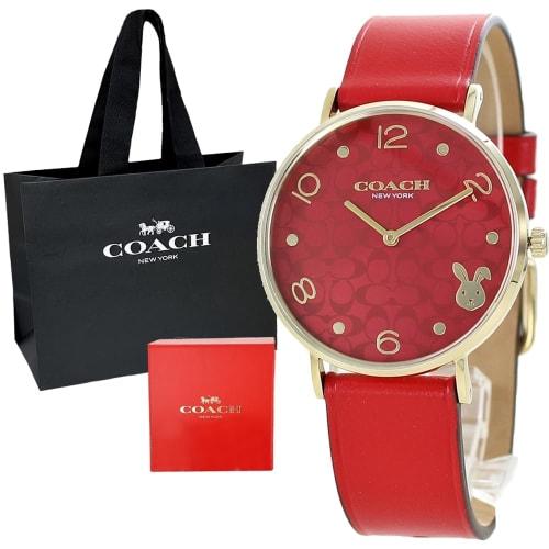 Coach Women's Zodiac Rabbit Watch with Shopper Bag, Year of the Rabbit Design, Red Leather Strap, 14503977-sp