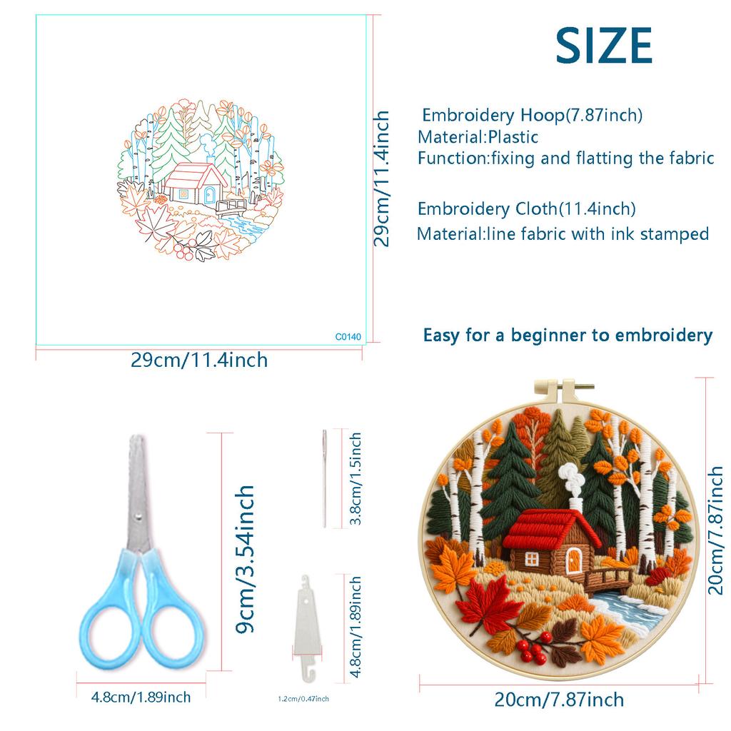 Autumn DIY Stitches Kit with Embroidery Hoop Embroidery Stitches Practice Kit Needlepoint Kit for Beginners Craft Lovers Gift