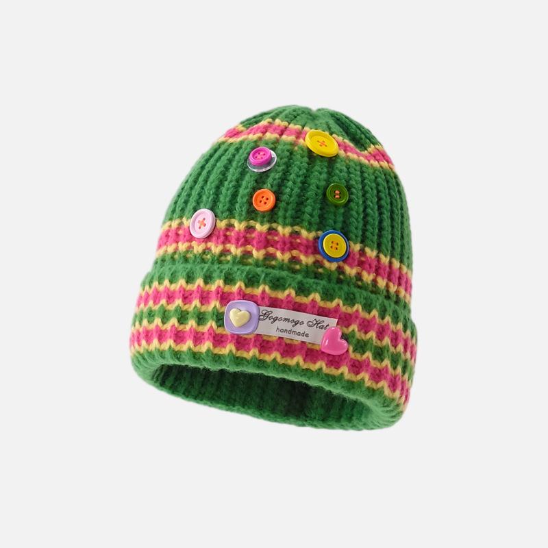 

Colored buttons ins big head circumference knitted hat children Korean thickened warm face small wool hat cold hat One size fits all зелений
