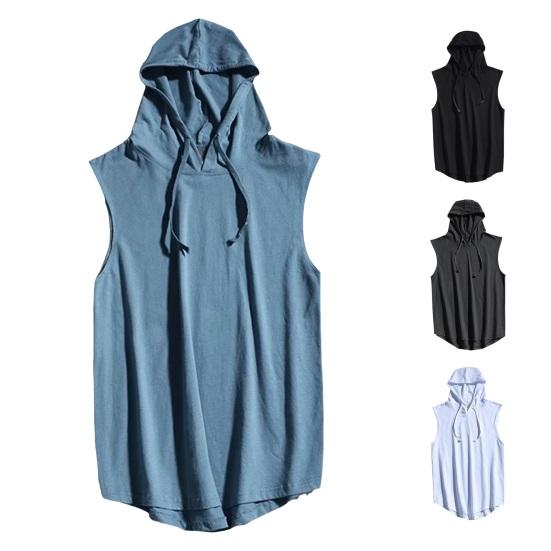 Sommervest for menn Hette, ermeløs Ensfarget snøring Svettedempende Hurtigtørkende Løs Fitness Sport Jogging Topp